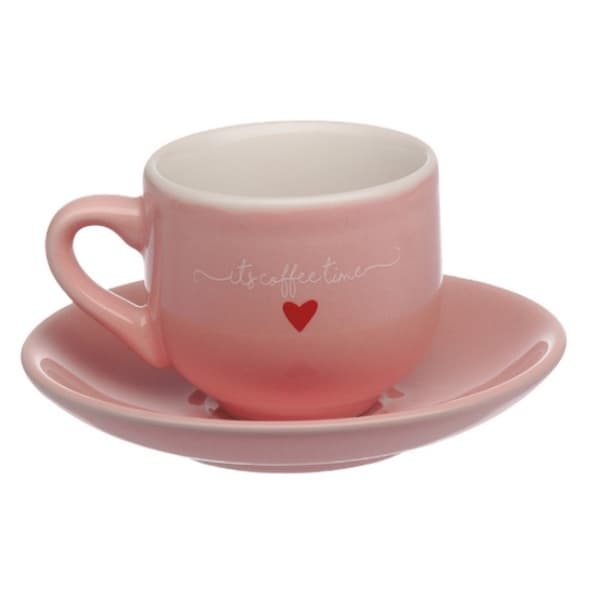 Jogo C/12 peças Xícaras C/pires Café Porcelana 90ml Lamour ROSA Hauskraft
