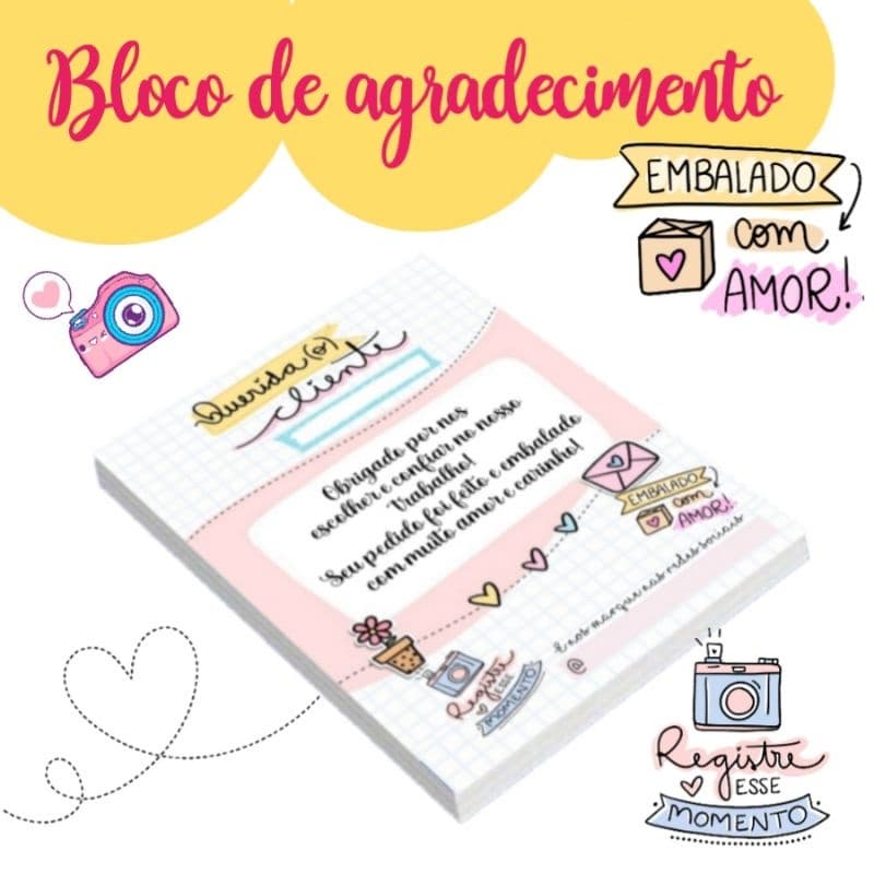 Bloco de Agradecimento Personalizado C/50 folhas Mimo/Agradecimento ao Cliente