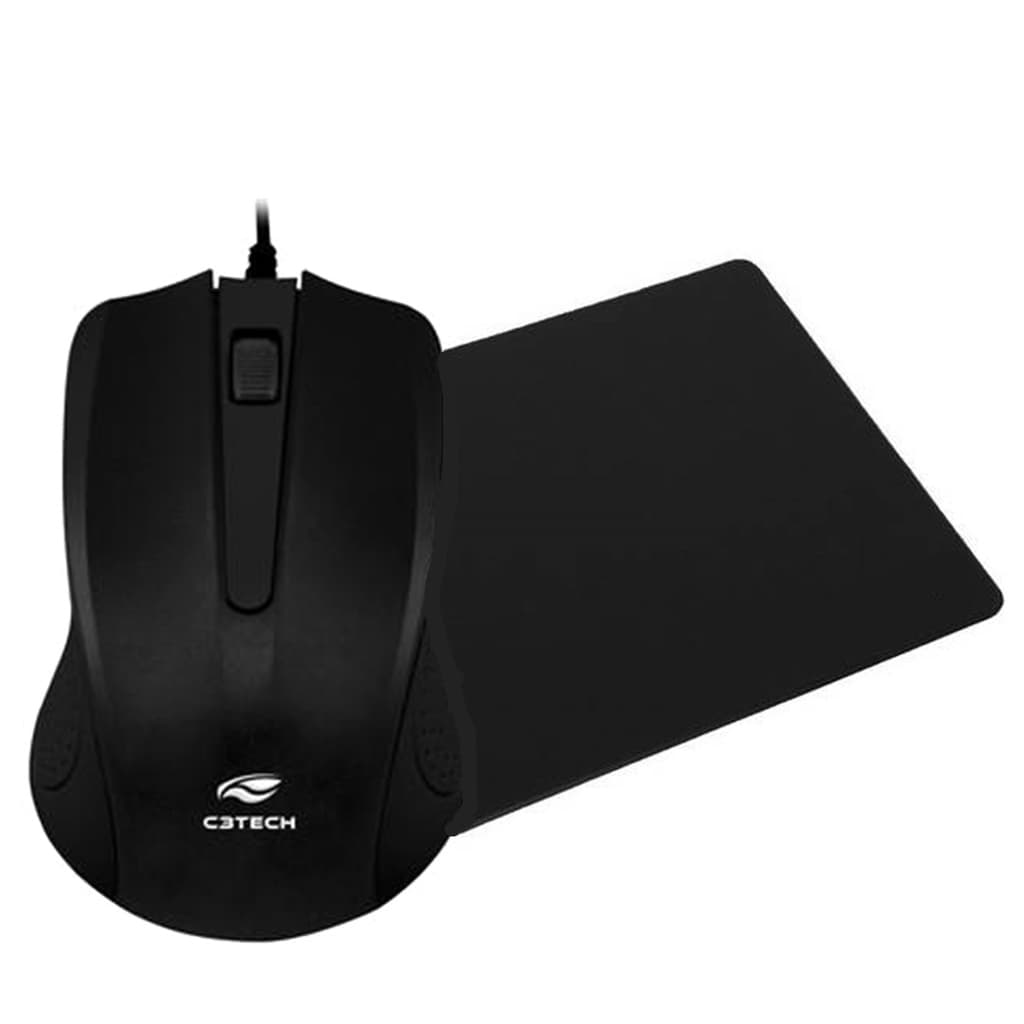 Mouse USB Preto com fio 1000 Dpi + Mousepad 22X18cm Antiderrapante Brinde