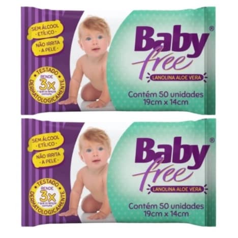 Kit 2 Lenços Umedecidos Baby Free Toalha Umedecida Qualybless 2 Pacotes com 50 unidades