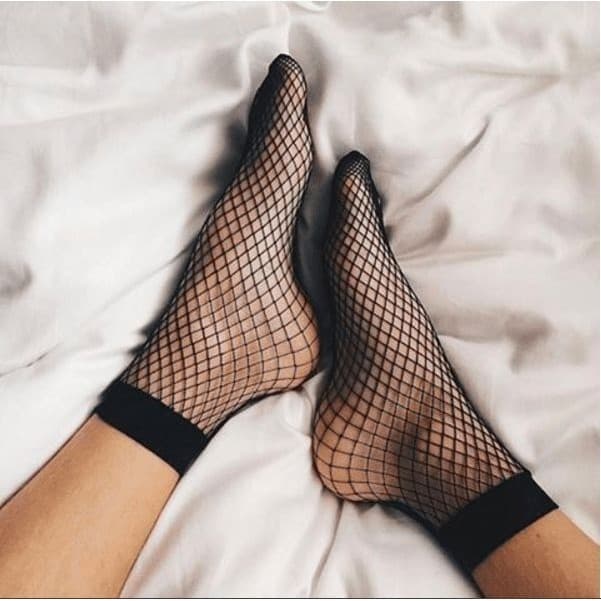 Meia Arrastão Soquete Adulto Preta 3/4 trama media juvenil look lindo