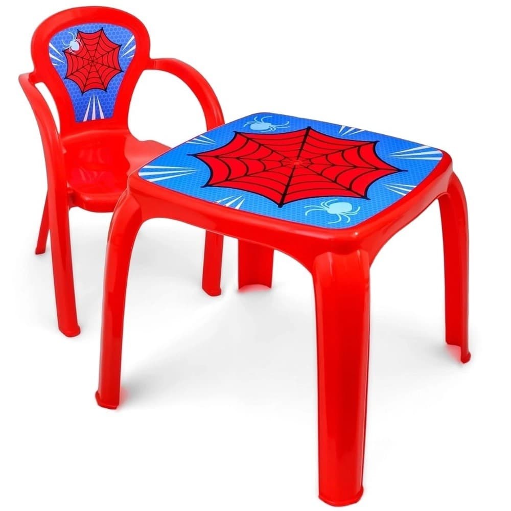 Mesa Infantil Com 1 Cadeira Decorada Teia Homem Aranha - Usual Utilidades