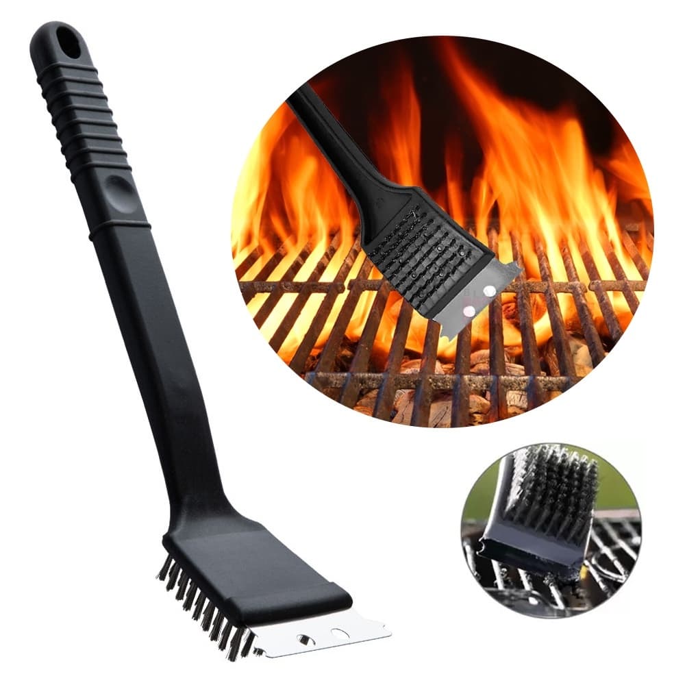 Escova de Aço para Churrasqueira com Raspador - Limpa Grelha Inox 30cm