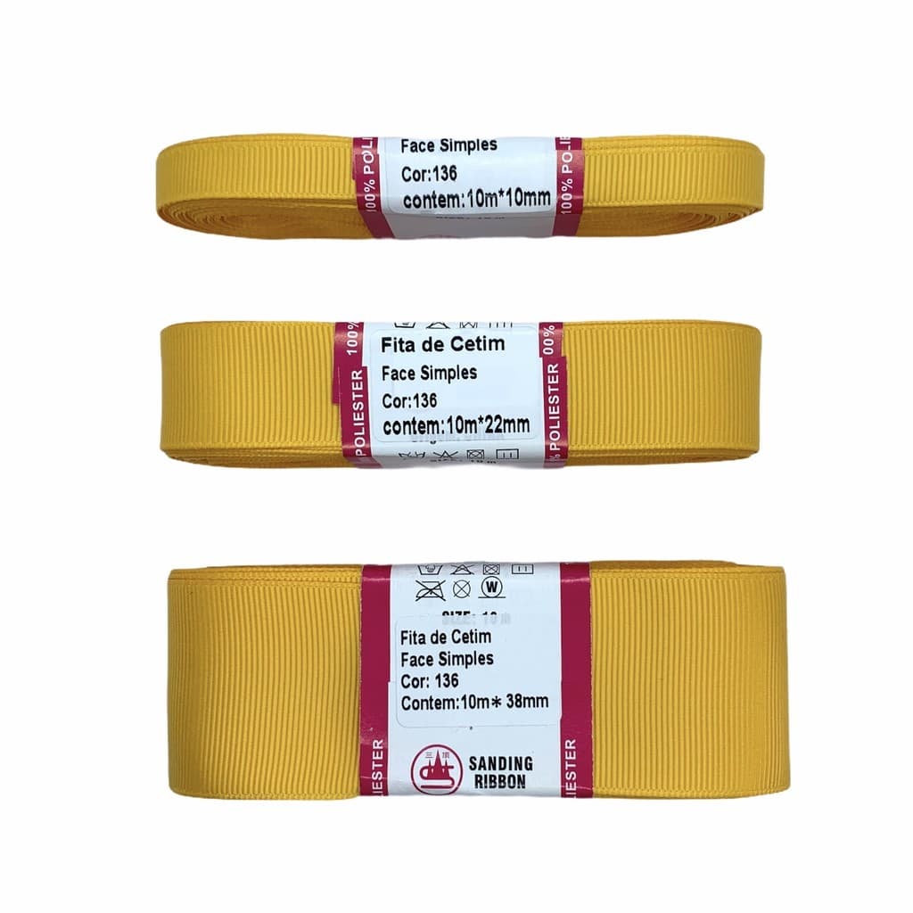 Fita de Gorgurão Liso Sanding 15 Metros 10/22/38mm - 5 Metros de Cada Largura Kit Trio PARTE 1