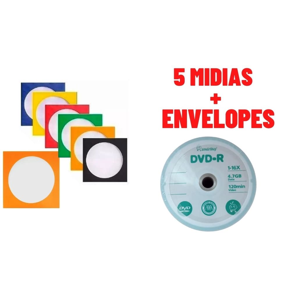 05 unidades de Mídia Virgem DVD-R 4.7gb 120min 8x - Grava Jogo