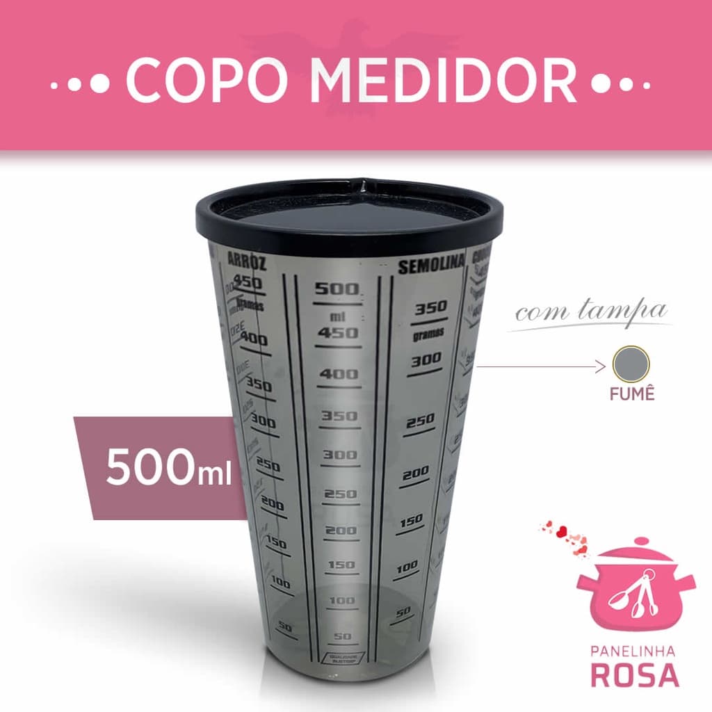 Copo Medidor Dosador Plástico de 500 ml com tampa preto casa cozinha e confeitaria