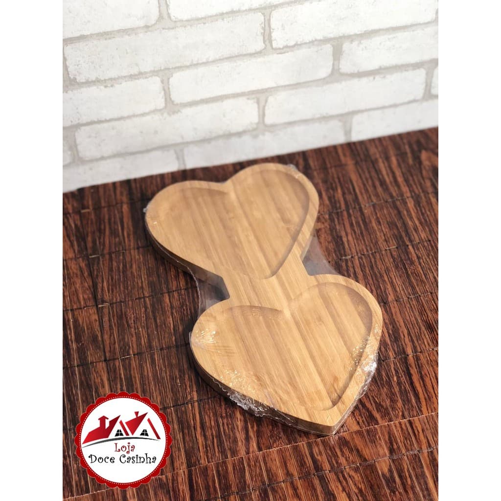 Petisqueira dupla De Coração Em Bambu Ecológico