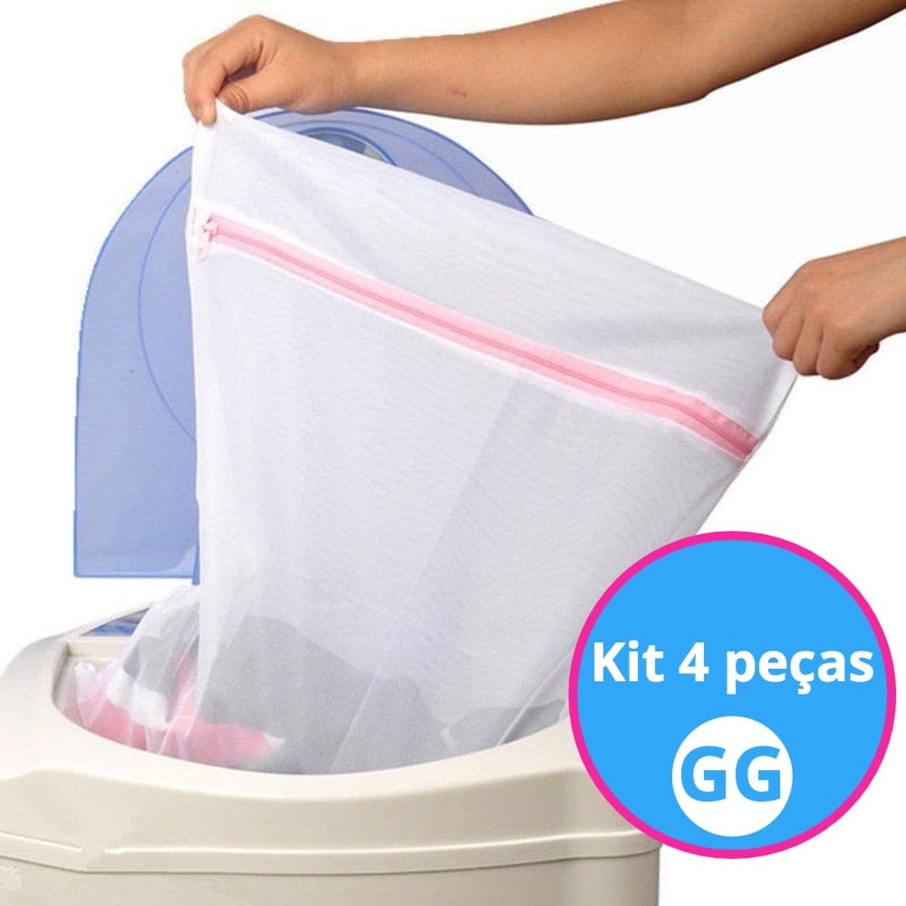 Kit com 4 Sacos Lava Fácil para Máquina de Lavar Roupas Tamanho Gigante 60x50cm