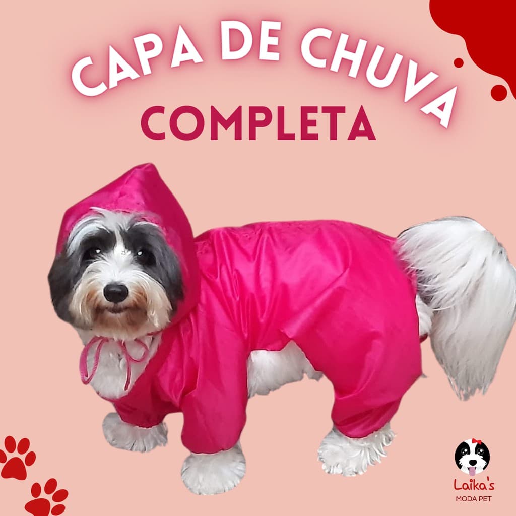 Capa de chuva Pet modelo macacão _ Completa para tamanhos pequenos e grandes. Capa de chuva com capuz  fechamento em zip