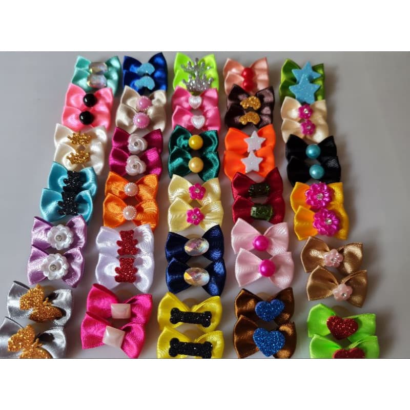 100 unidades Lacinhos P, 'pequenos e simples', sortidos (10 cores) banho e tosa pet shop