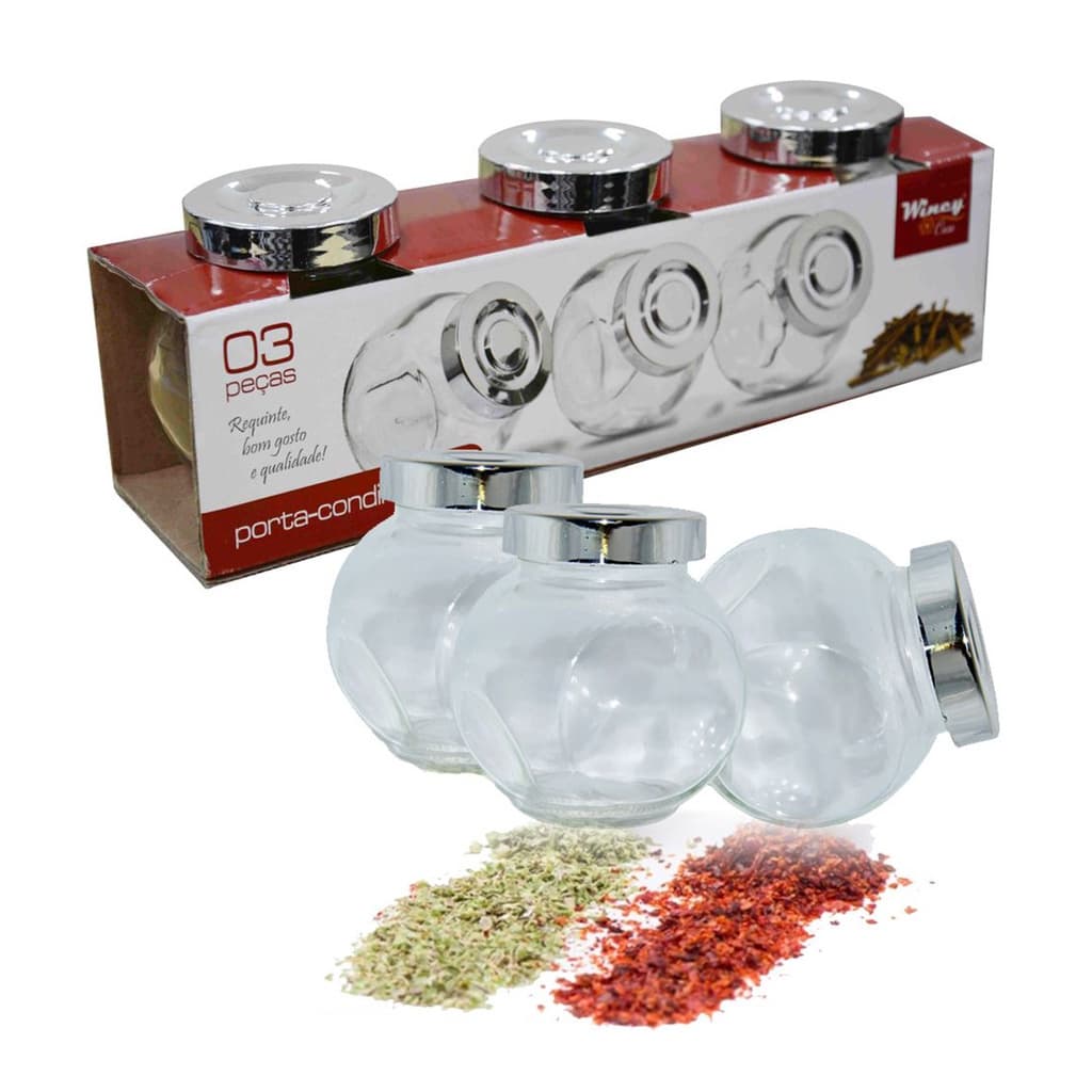 Porta Condimentos Vidro 3 Peças Wincy