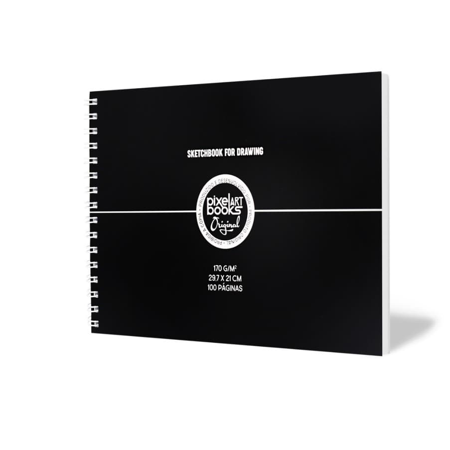 Sketchbook Caderno Para Desenho Liso A4 Horizontal 170grs 50 Folhas 21x29,7cm - Capa Preta