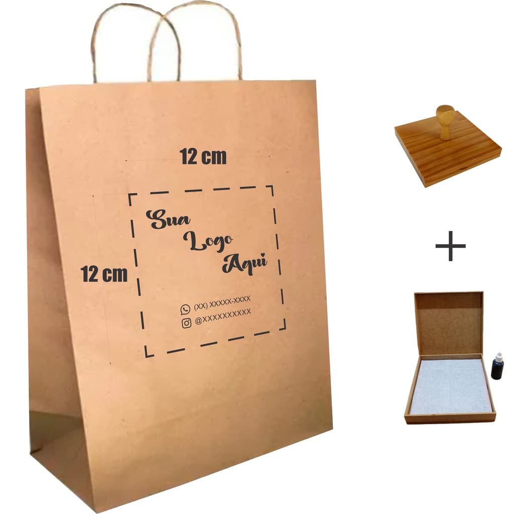 Carimbo Personalizável 12x12 Cm + Almofada + Tinta