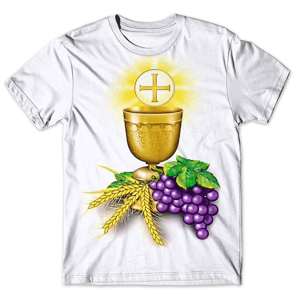 Camisa Camiseta Masculina Católica Eucaristia Primeira Comunhão