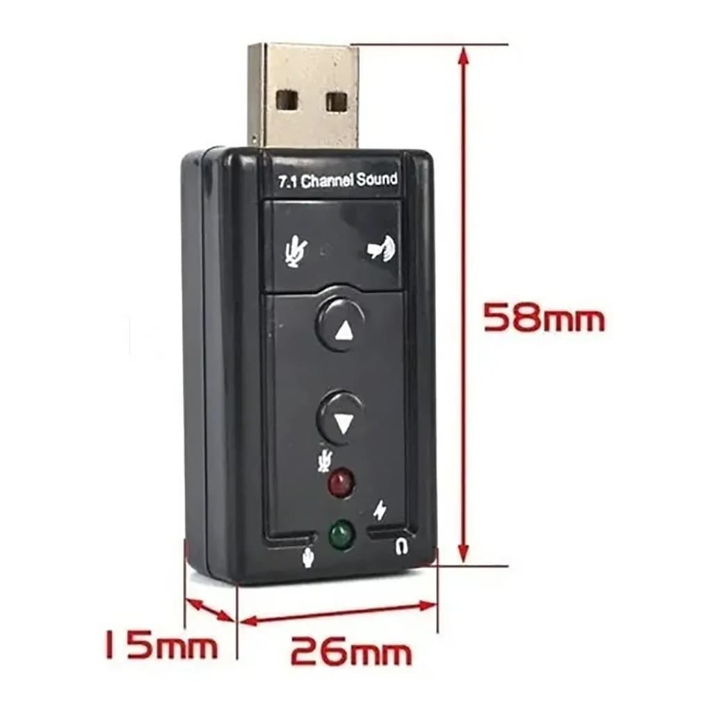 Placa De Som Usb Externa C P2 Pc Adaptador Áudio 7.1