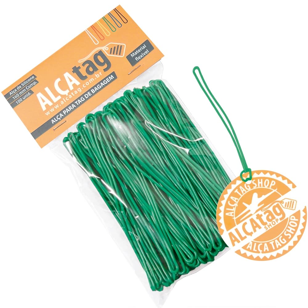 Alça Tag Mala Bagagem Silicone 16 cm cordão Verde 200und