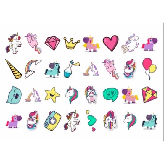 Tatuagem Temporária Infantil UNICÓRNIO cartela com 32 tatuagens certificadas pelo INMETRO