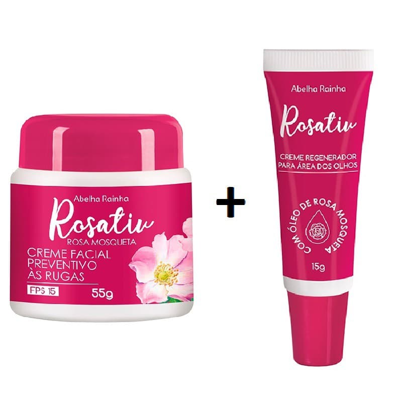Kit Creme Area dos Olhos + Creme Preventivo às Rugas FPS 15 com óleo Rosa Mosqueta Rosativ Abelha Rainha