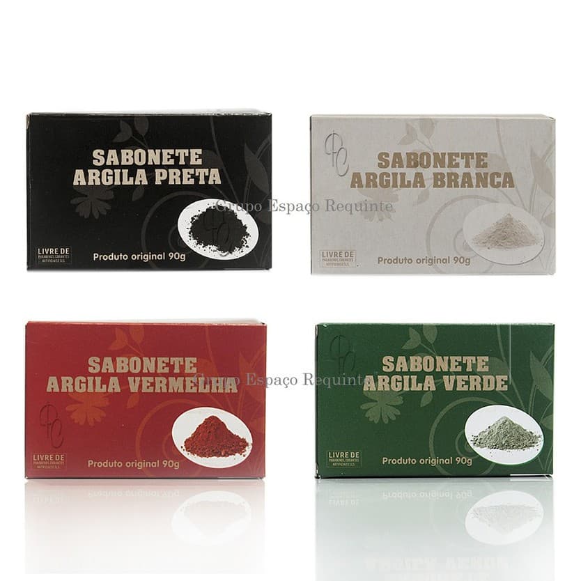 Kit 12 Sabonete Em Barra Argila 3 Verde 3 Vermelha 3 Preta e 3 Branca Skincare Facial
