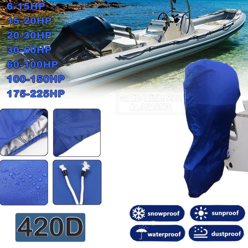 420D 6-225HP Barco Completo Motor Exterior Capa Impermeável Proteção Solar À Prova De Pó Azul Para