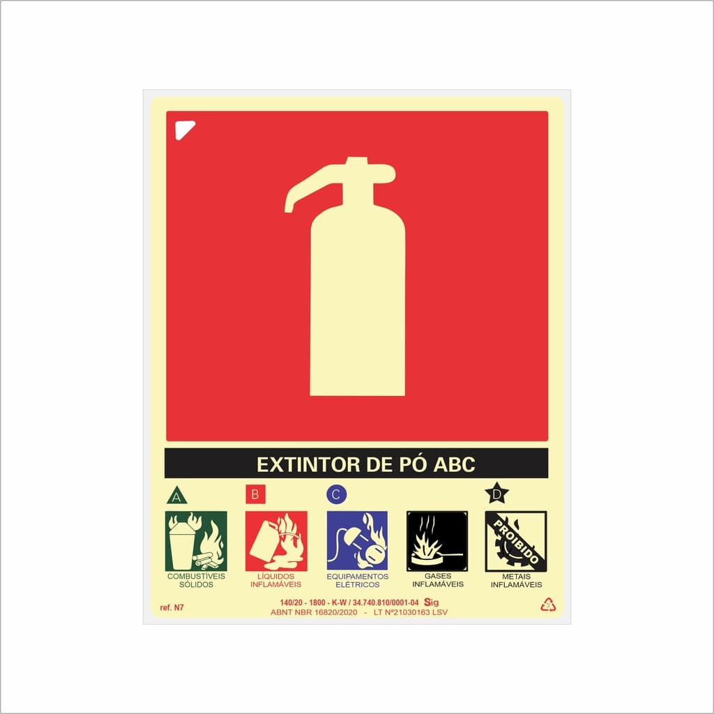 Placa de Sinalização Extintor Classe ABC