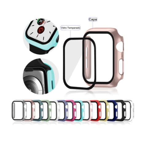 Capa Case Pelicula De Vidro 360 para Relogio Smartwatch Apple Watch 38mm 40mm 41mm 42mm 44mm 45mm