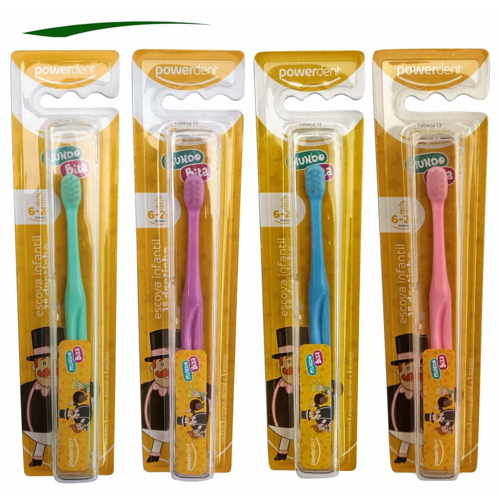 Escova Dental Infantil Para Bebê 1º Primeiro Dentinho Cerdas Ultra Macias Mundo Bita Powerdent