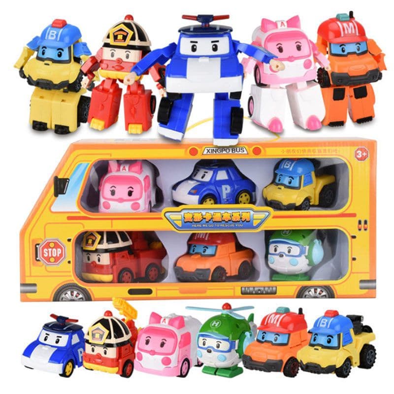 Carro de brinquedo 6 peças Robocar Poli Roy Amber Transformers Robô Figuras de ação Carro Ônibus Presentes de brinquedo