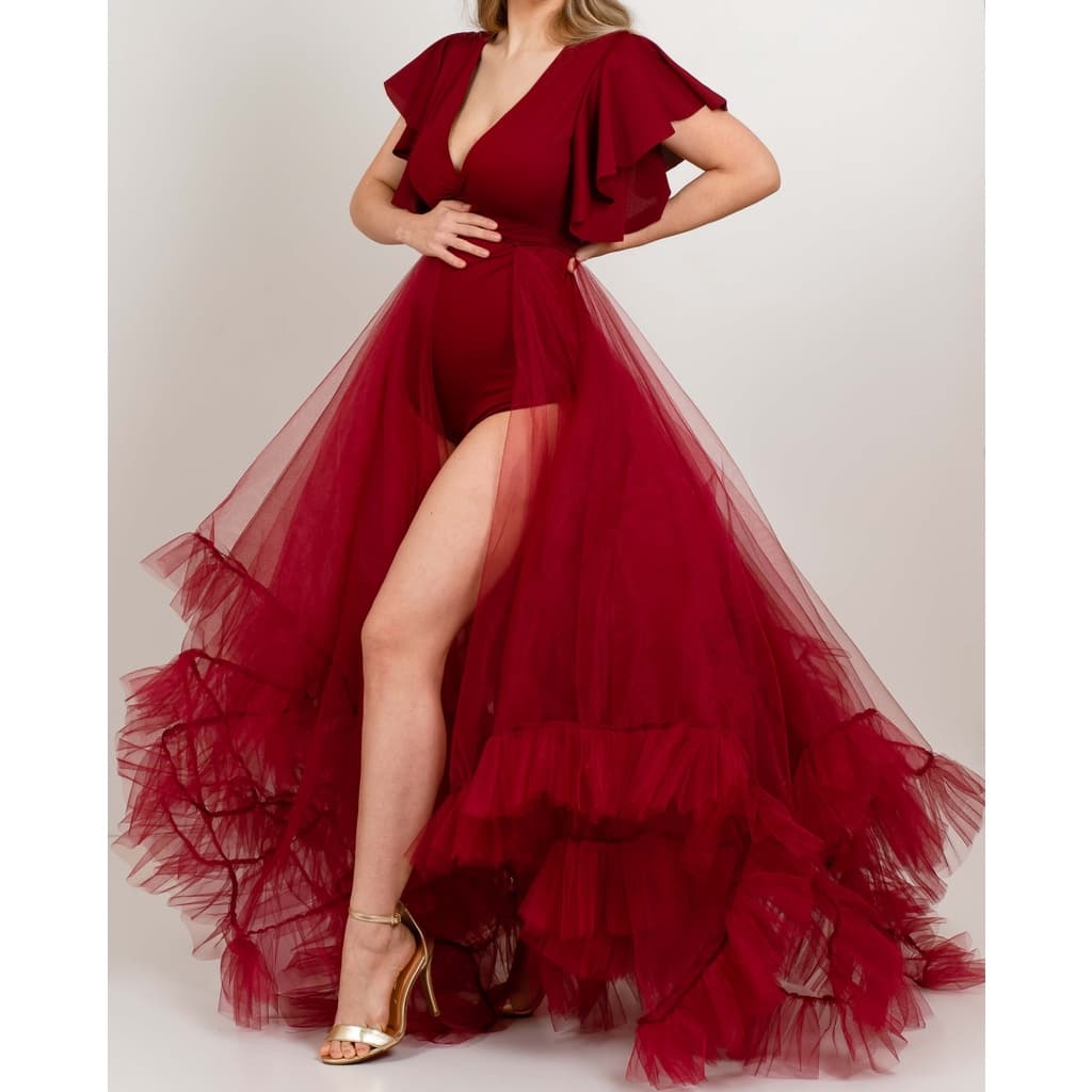 Vestido Gestante Para Fotografia, Body E Saia De Tule, 2 Em 1, G43