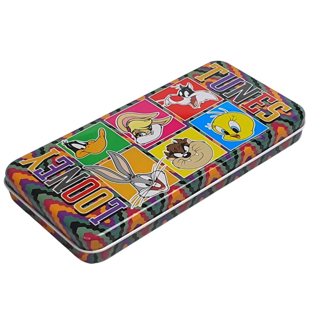 Estojo De Lata Para 24 Lapis Escolar Giz de Cera Pinceis de Pintura Maquiagem Looney Tunes