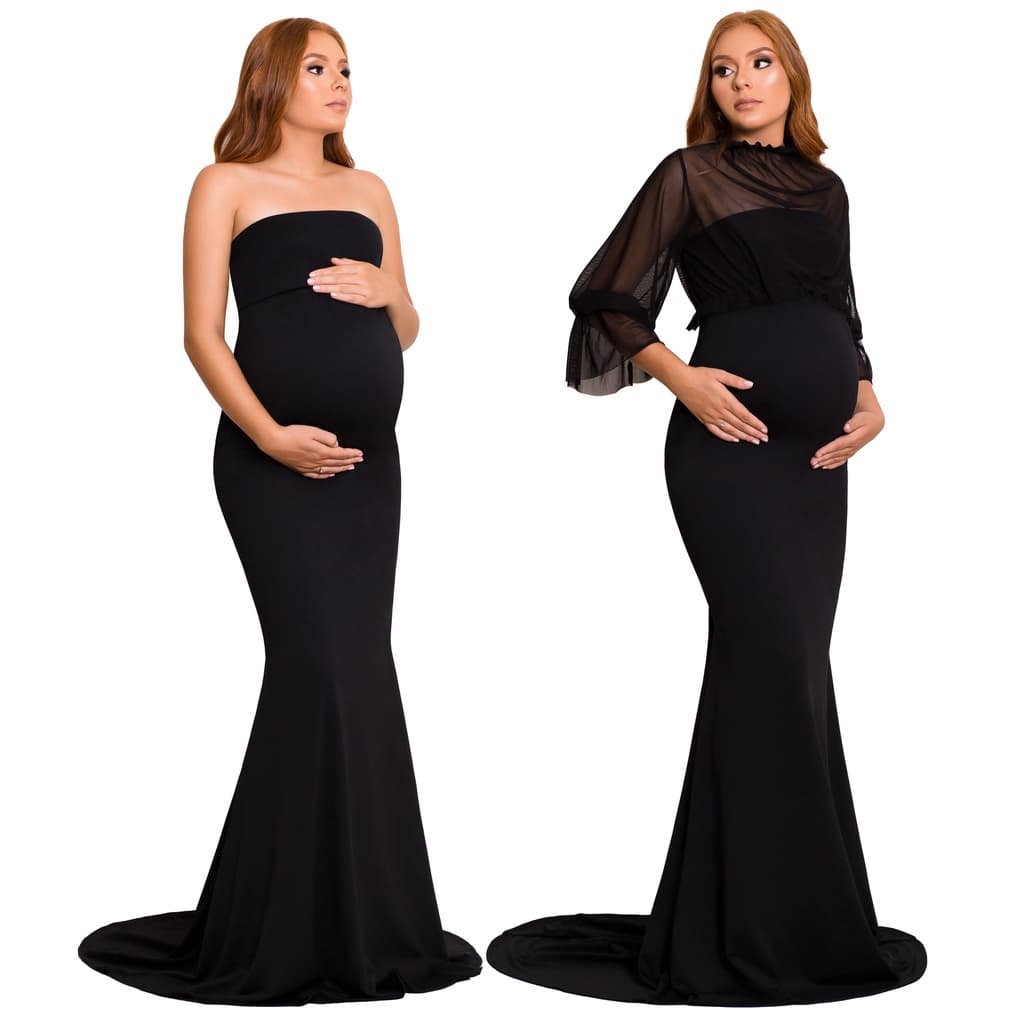 Vestido De Gestante Longo Para Ensaios Com Top Em Tule G37