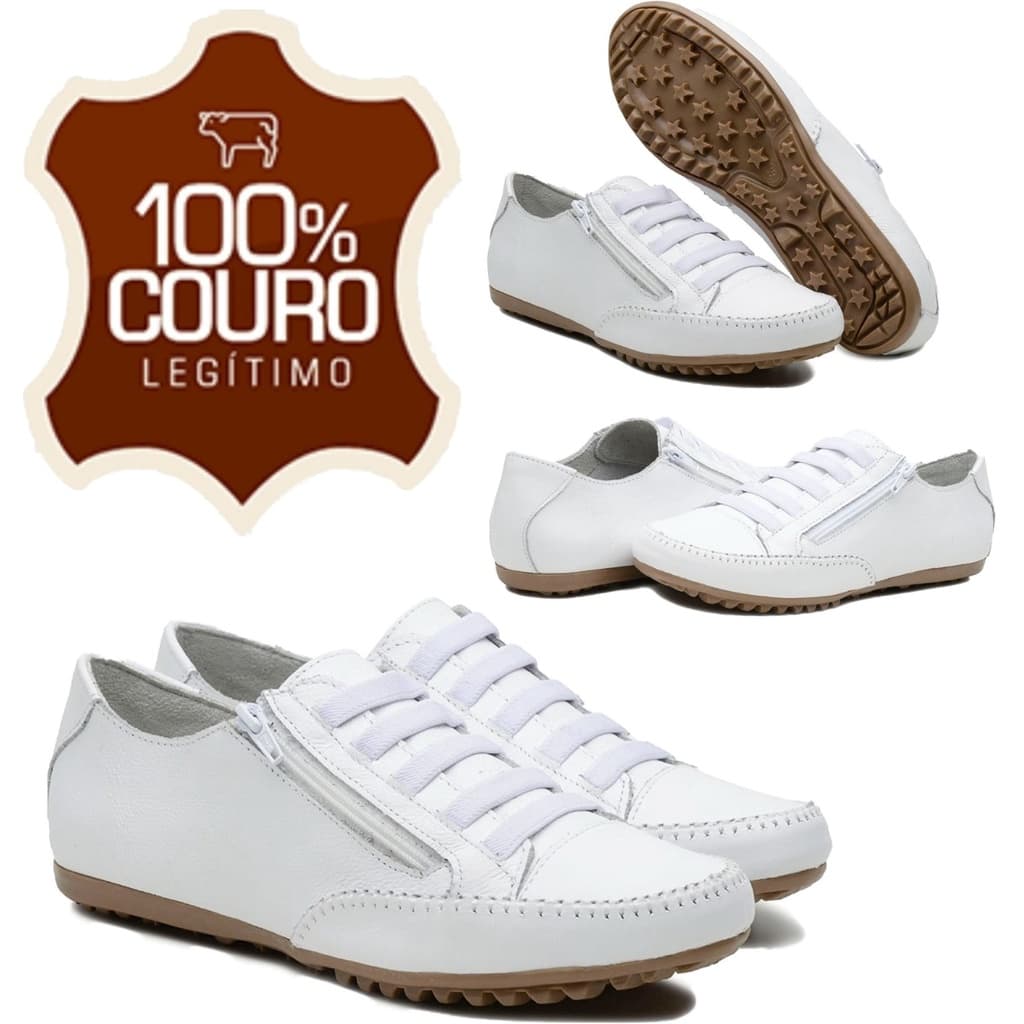 Tênis Sapatênis Feminino Casual Mocassim Enfermeira Médico Todo Em Couro Numeração do 33 ao 42