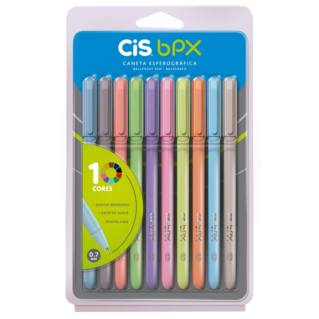 Estojo Caneta esferográfica CIS BPX 0,7mm COM 10 CORES