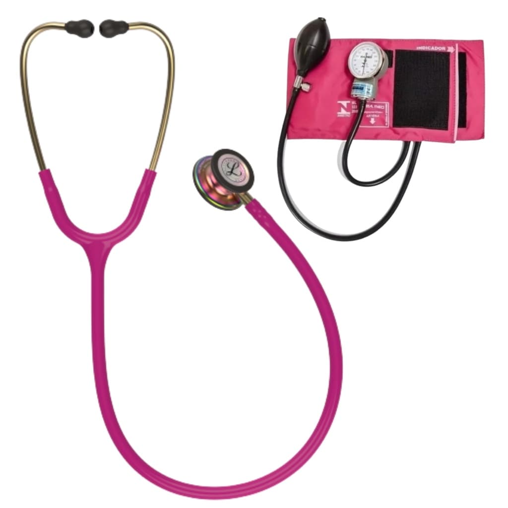 Estetoscópio Littmann Classic III Framboesa Rainbow 5806 + Esfigmomanômetro Pamed