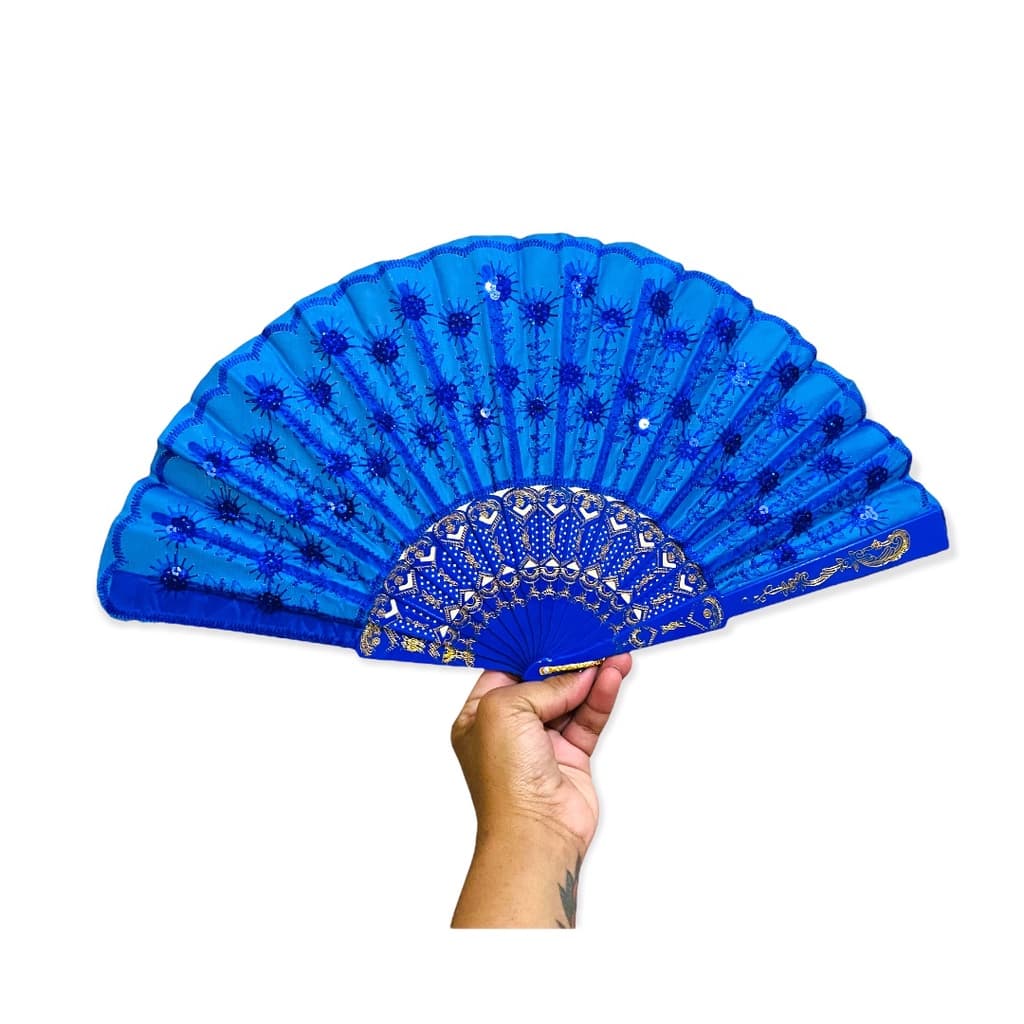 Leque Cigana Paetê Azul Candomblé Umbanda Promoção