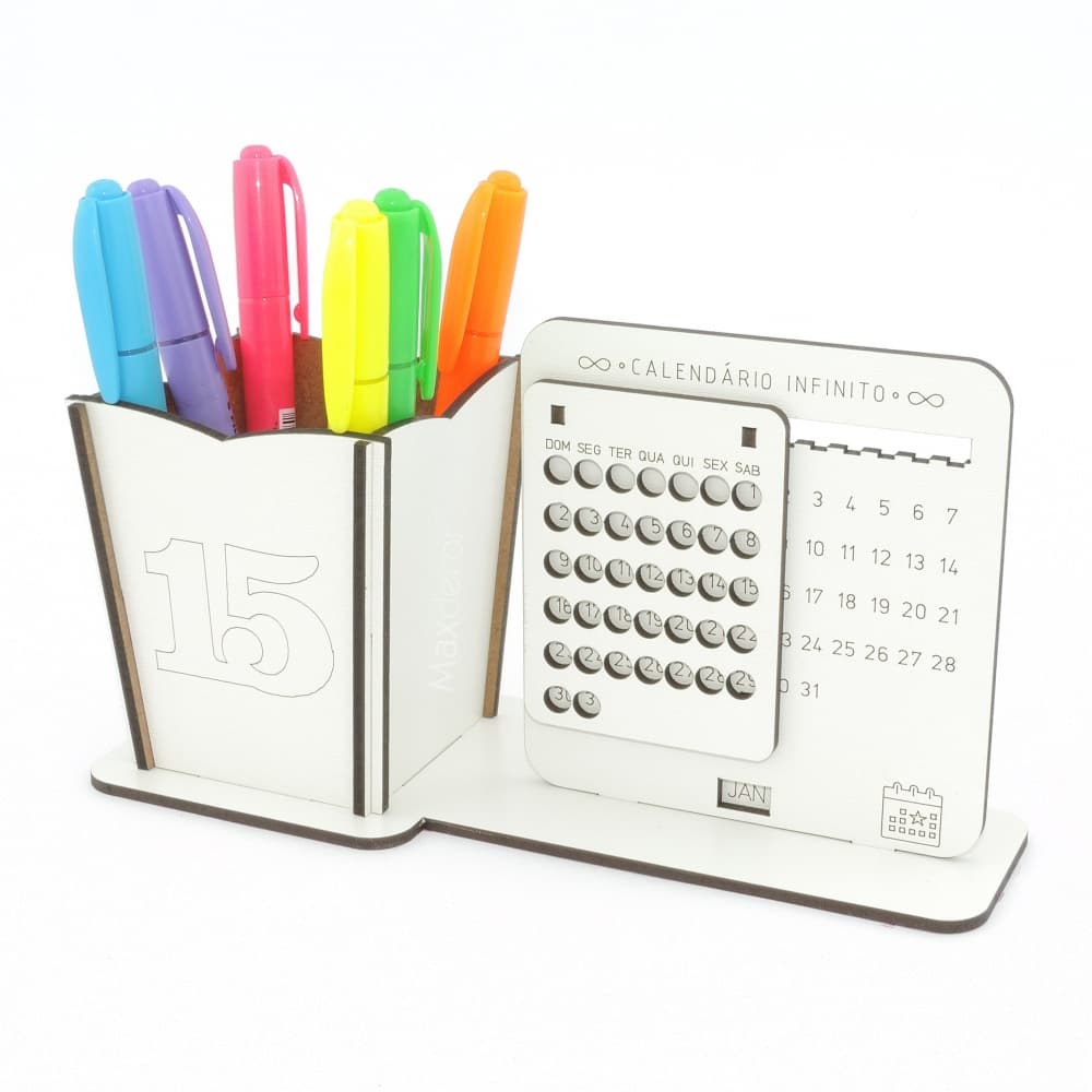 5 Calendário Infinito e Porta Lápis Personalizado Mdf - 15 Anos