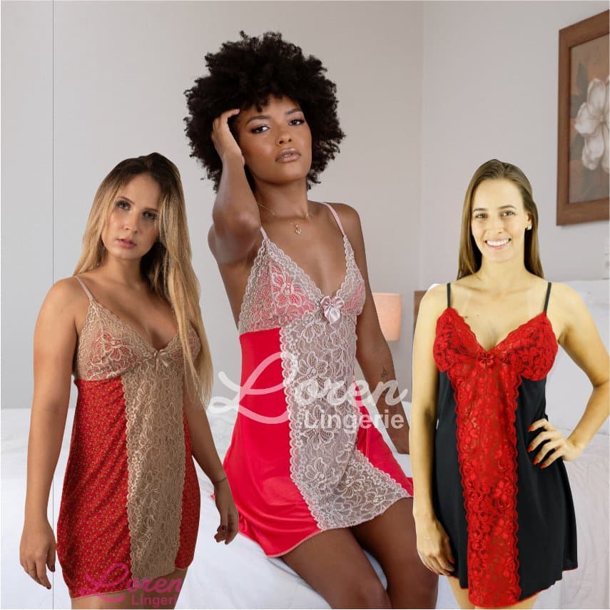 Camisola Pijama Confortável Liganete Renda Loren Sensual