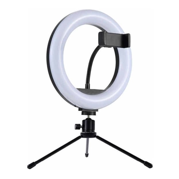 Luz Ring Light 8 pol + tripe de mesa + suporte cel video