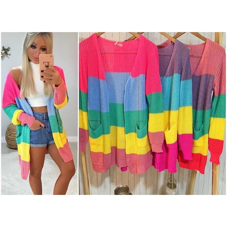 Kimono Cardigan Casaco Listrado Colorido Lançamento moda feminina