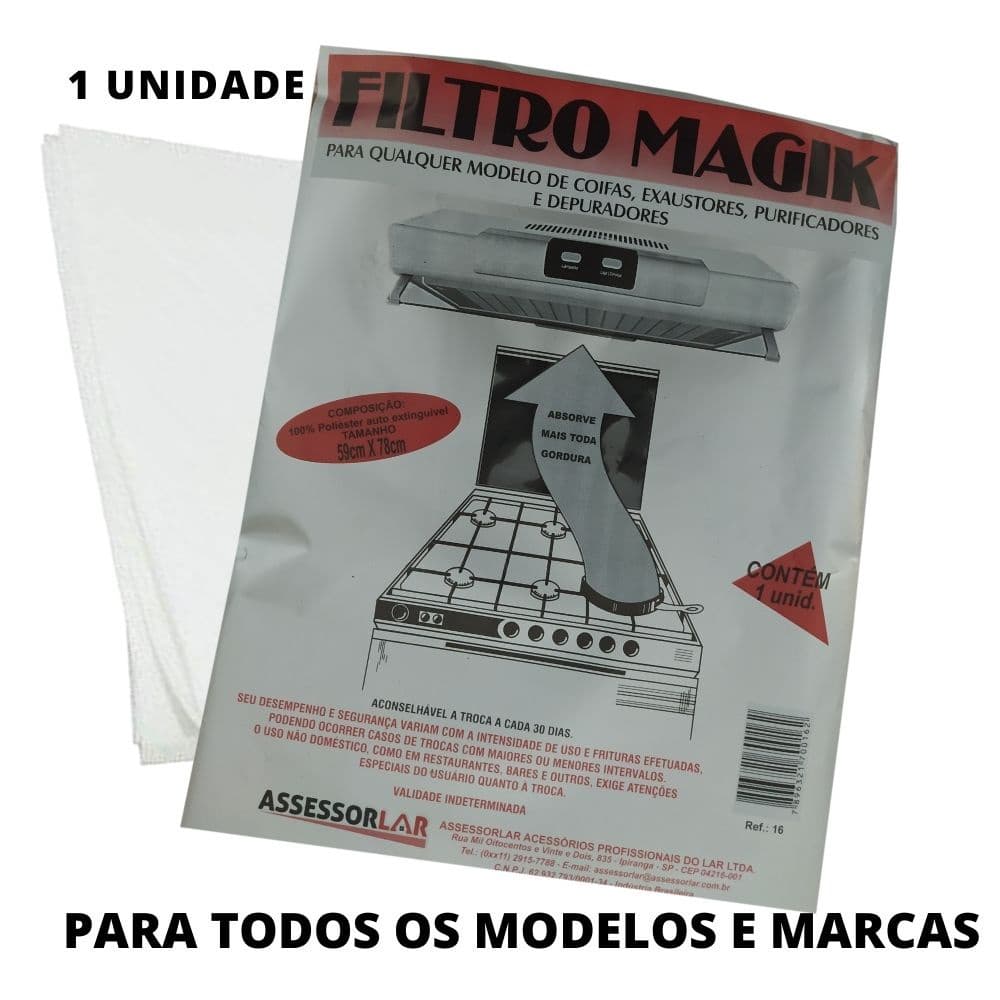 Filtro Manta Para Coifa Exaustor Purificador Suggar e Depuradores 59cm x 78cm