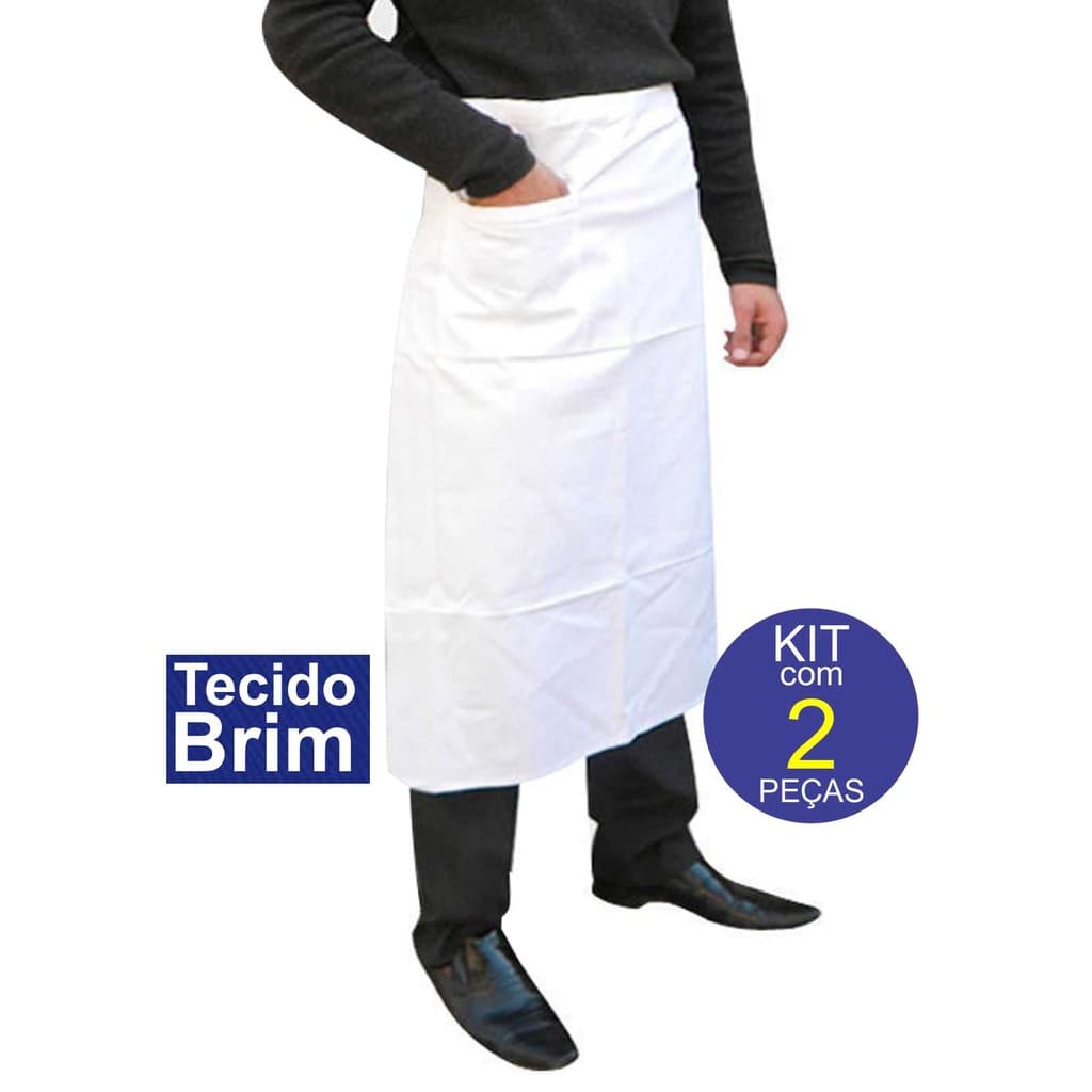 Kit 2 Aventais Cintura Brim Algodão Com Bolso Chef Cozinha Restaurante Evento Churrasco Uniformes foodtruck food Truck