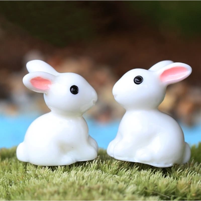 10 Pçs / Conjunto Ornamentos De Coelho Branco Em Miniatura Para Decoração De Casa De Bonecas
