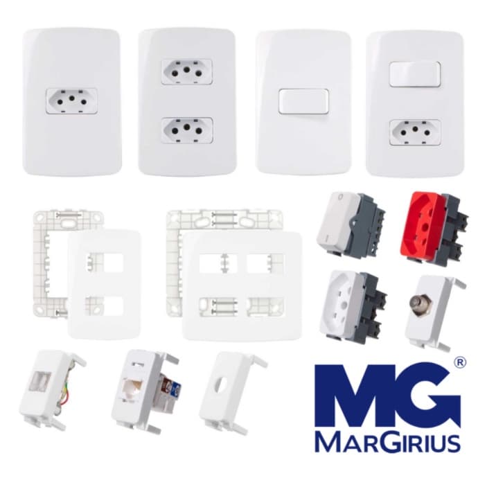 Tomadas10A 20A Teclas Placas Margirius B3 Furo Interruptores Simples Paralelo Usb Rj45 B3 MARGIRIUS