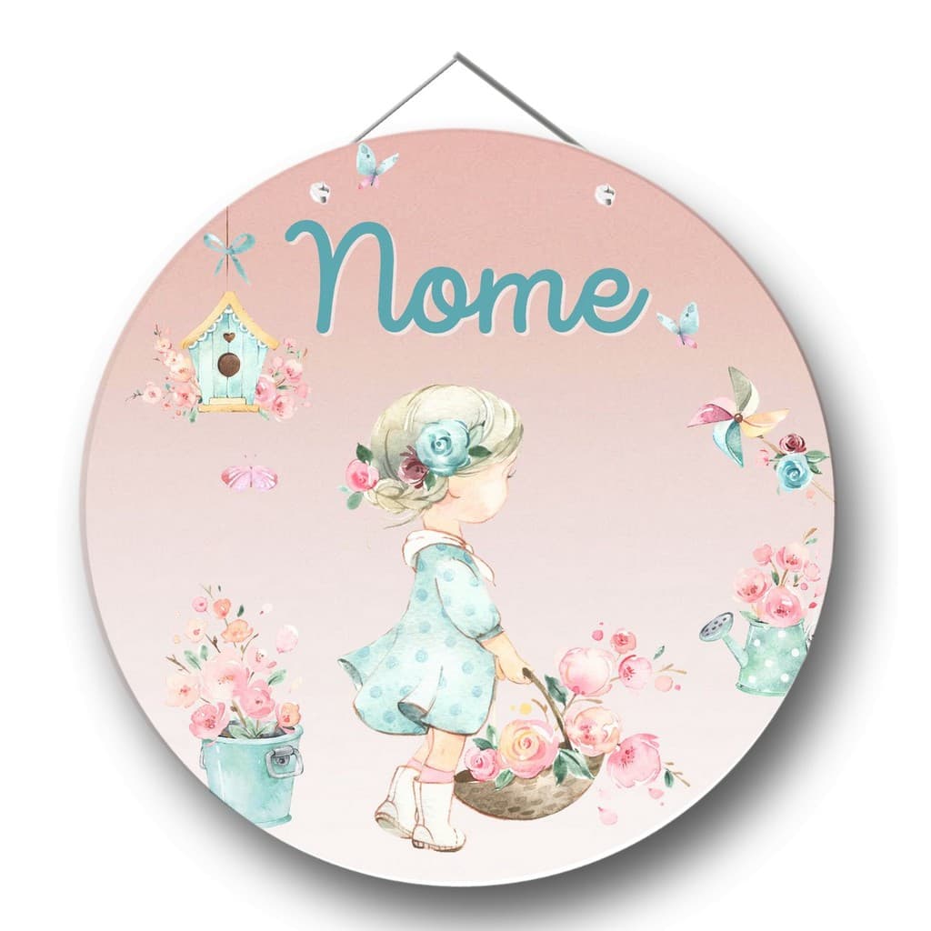 Placa porta maternidade - Menina Jardim Encantado Quadro Redondo 25cm ou 29cm - PERSONALIZADO COM NOME