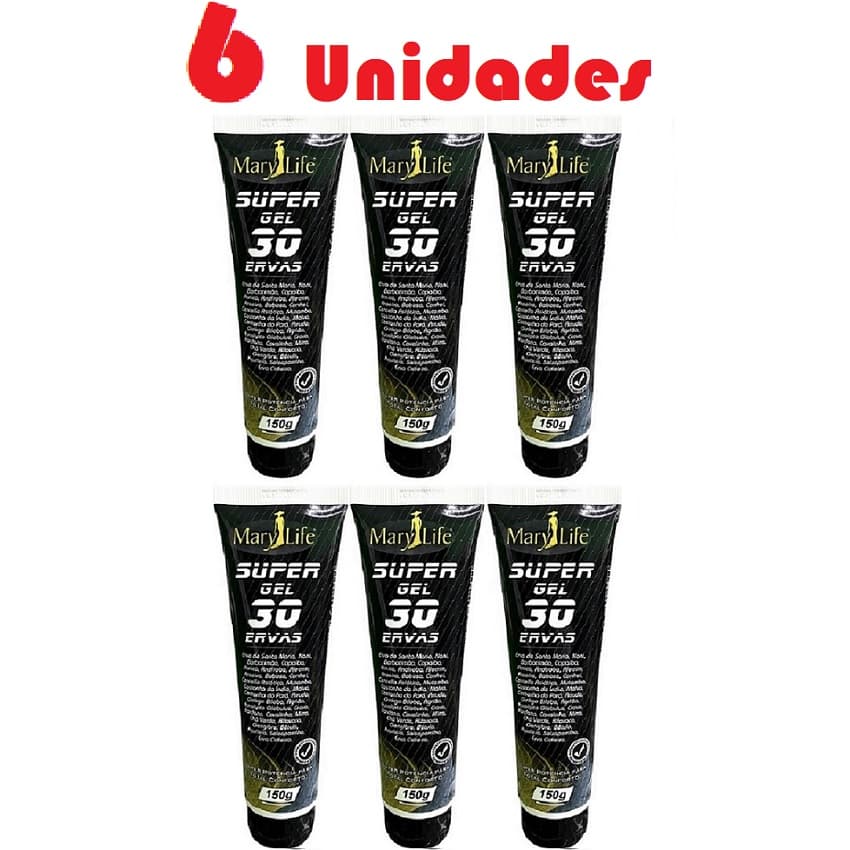 Kit com 6 Super Gel 30 Ervas 150g Efeito Gelo Quente