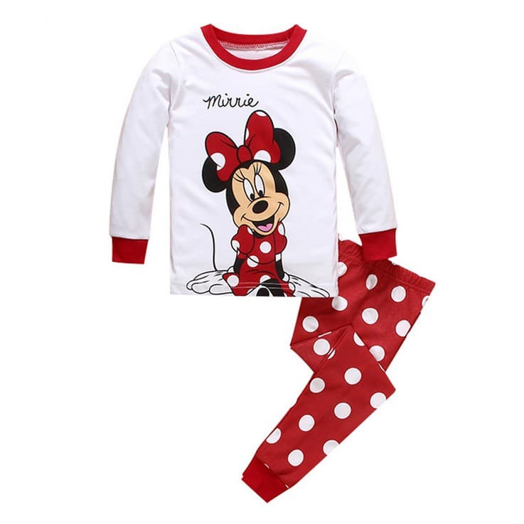Fofo Minnie Mickey Mouse Kids Girls Dots Roupa De Noite Pijama Conjunto De Dormir