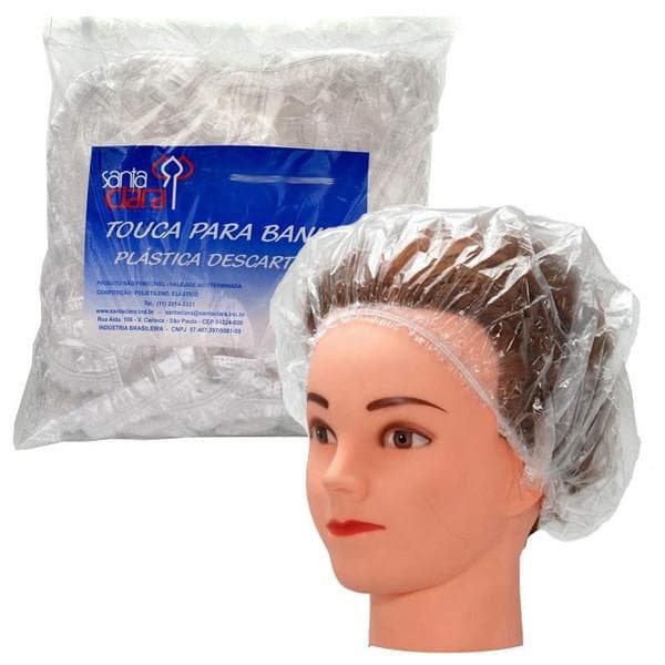 Touca Plástica Impermeável Banho Descartável Transparente Luxo Premium Prova D´água Pct. c/ 100 und.