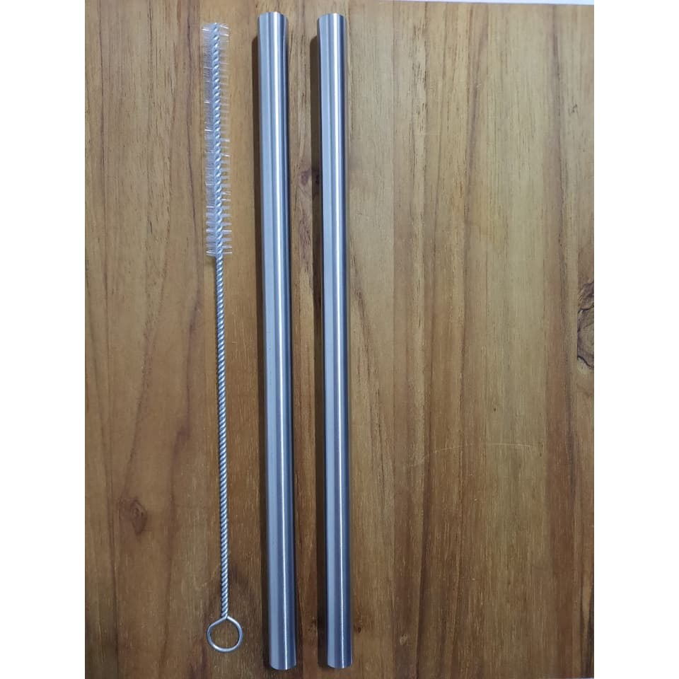 Kit 3 peças com 2 Canudos de aço inox para milk shake reutilizável sustentável + 1 escova de limpeza