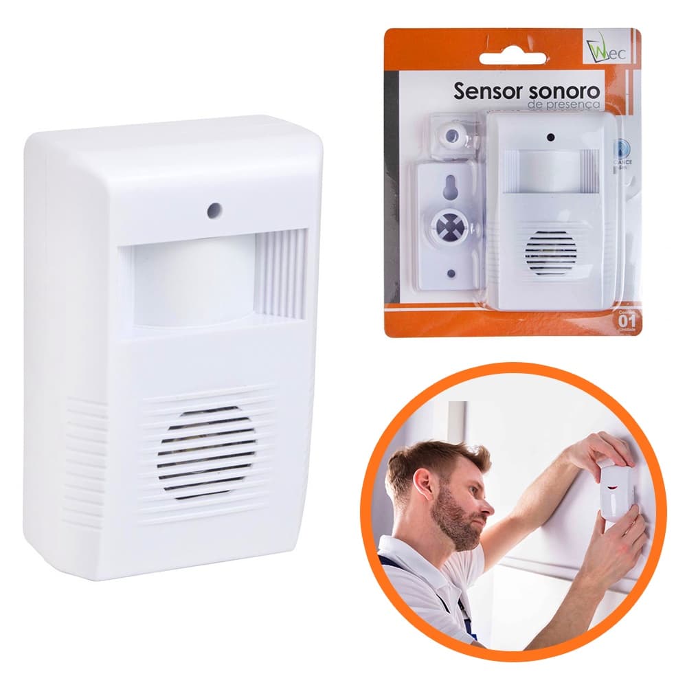 Detector Presença Anunciador Sonoro Alerta de Pessoas Sensor 5 Metros para Portas Loja e Escritório