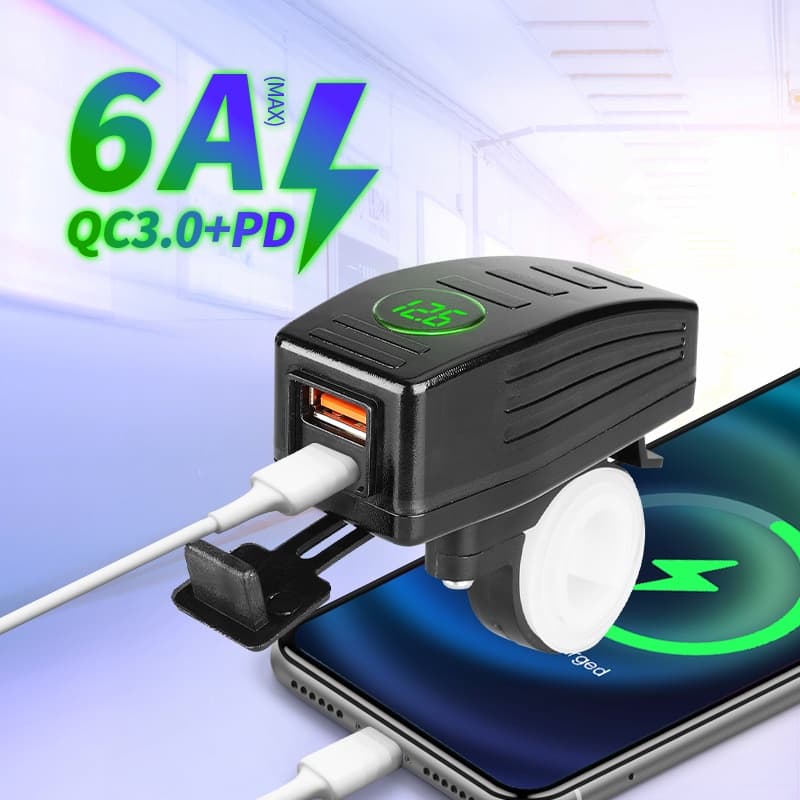 36W QC3.0 Carga Rápida Tipo C Porta De Carregador Usb De Motocicleta 12V Voltímetro Motos Adaptador De Alimentação Interruptor De Tomada Telefone Móvel PD